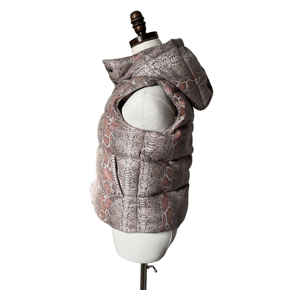 Unreal Fur Python Puffer Vest Snakeprint Pink Taupe Quilted Hooded XS NEW - Picture 3 of 13